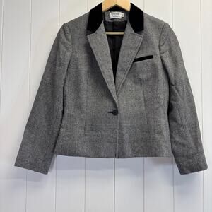 Vintage Personal Petites Womens Academia Wool Blend Plaid Cropped Blazer Size 10
